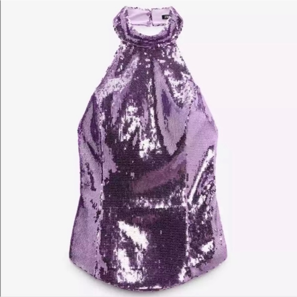 Zara Lilac Sequin Halter Top-Nwt